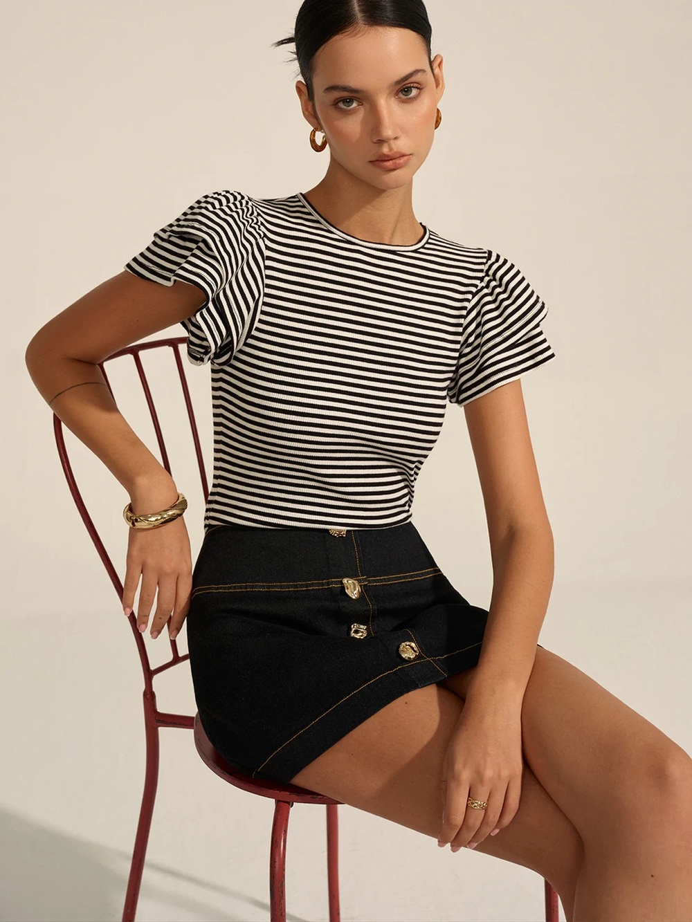 COMMENSE Striped Ribbed Top - size Small